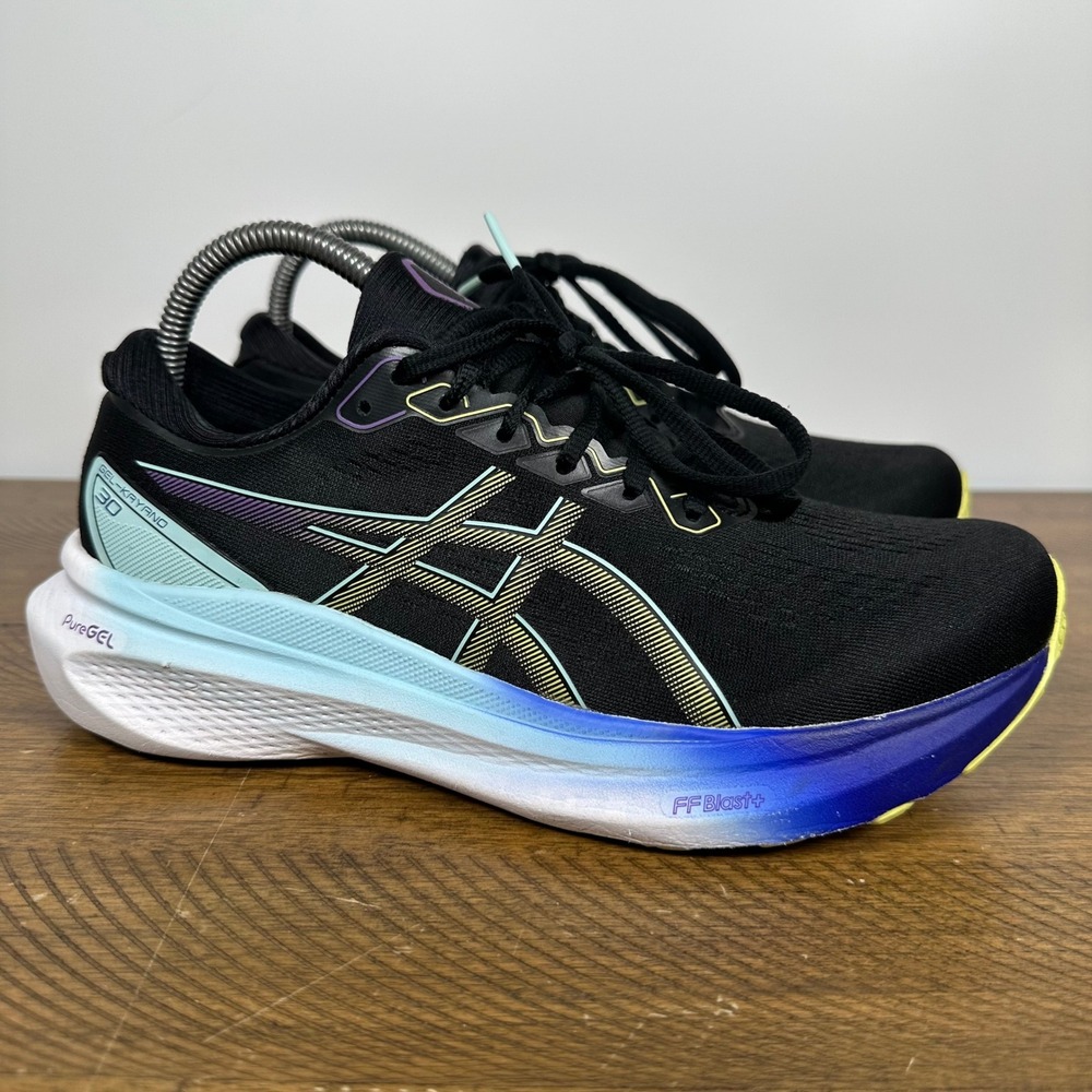 ASICS Gel Kayano 30 Running Shoes Womens 9 Black Blue Teal Athletic Sneakers Gym